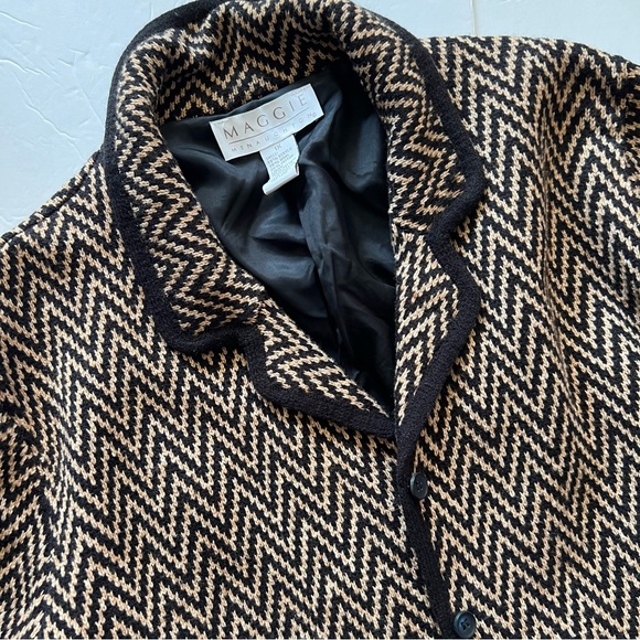 Wool Blend Knit Sweater Cardigan Women’s 1X Brown Black Chevron Lined - Picture 5 of 16
